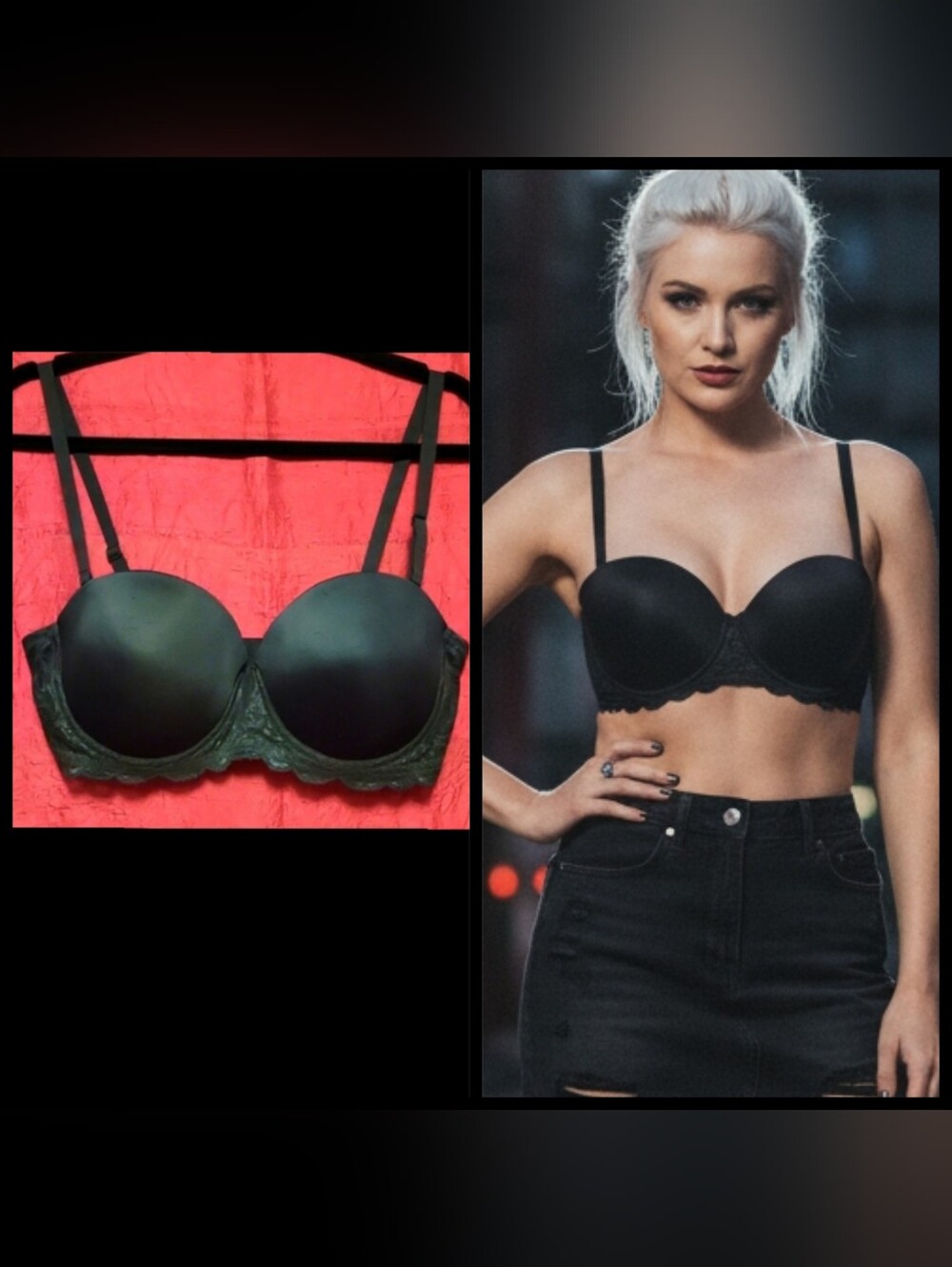 Gillian O Malley black lace satin racerback convertible multi way bra 36D NWOT